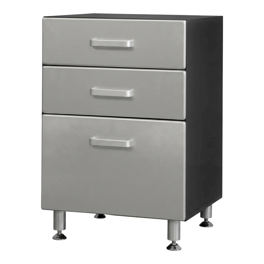 Vinyl Laminate Three-Drawer Storage Cabinet with Metal Accents for Garage