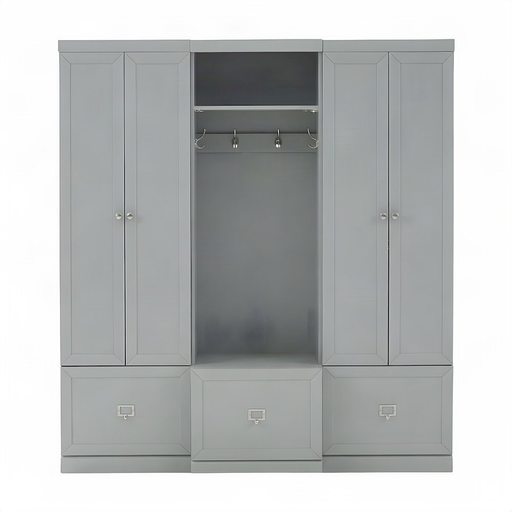 FurniFact Hall Tree with Storage Bench and Pantry Closets, Gray, Set of 3