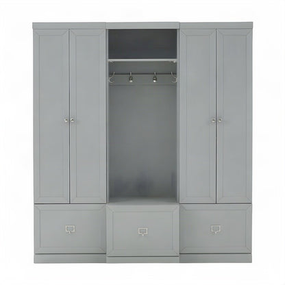 FurniFact Hall Tree with Storage Bench and Pantry Closets, Gray, Set of 3