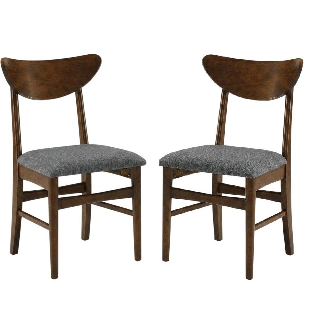 Wood Dining Chairs with Upholstered Seats and Curved Backrest, Set of 2