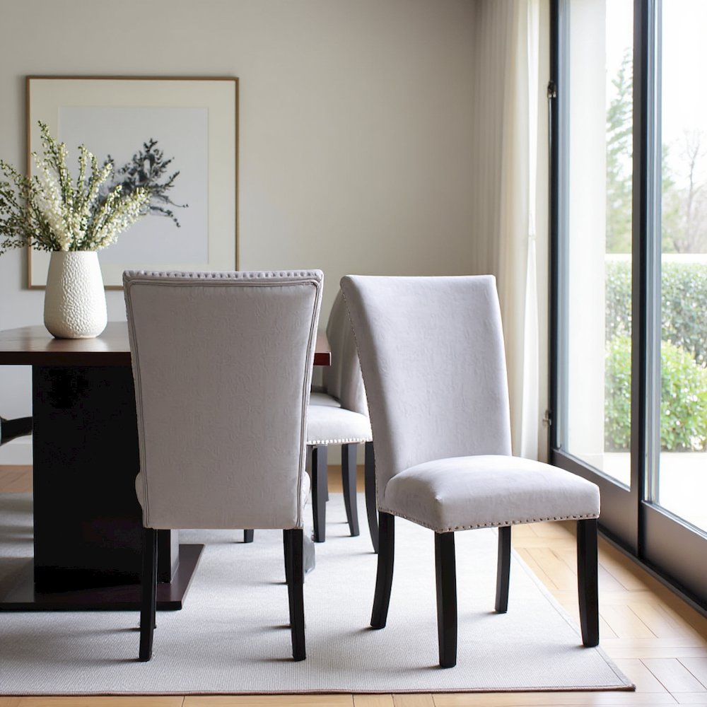 Gray Velvet Upholstered Dining Chairs Set of 2 with Rubberwood Frame