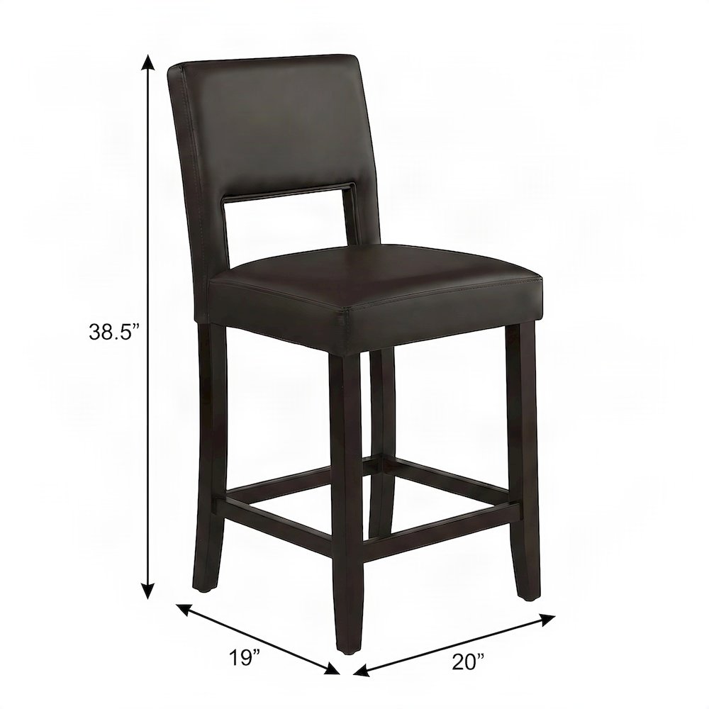 Solid Wood Counter Stool with Open-Back Cutout, Padded Seat, Brown