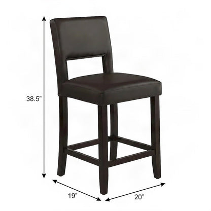 Solid Wood Counter Stool with Open-Back Cutout, Padded Seat, Brown