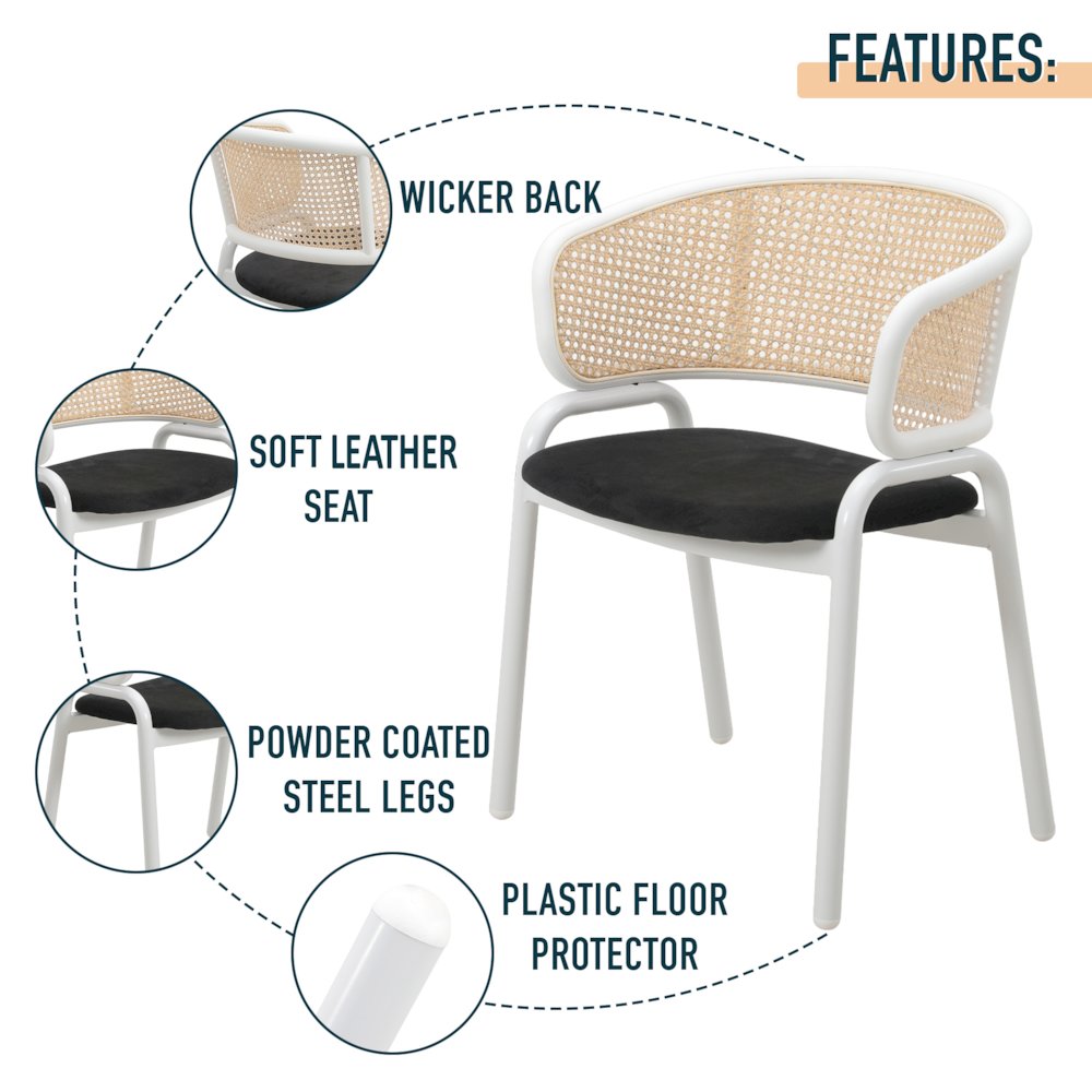 Ervilla - Dining Chair - White frame in Black Leather