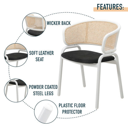 Ervilla - Dining Chair - White frame in Black Leather