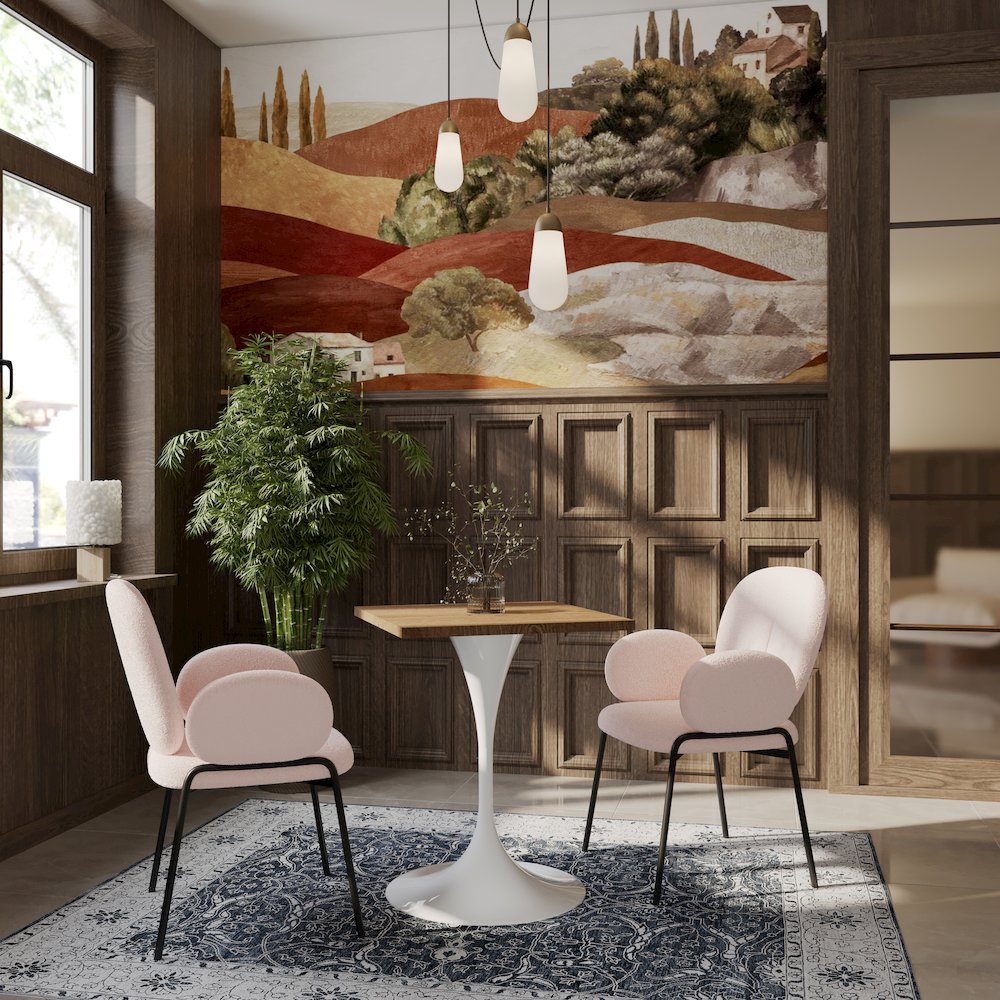 Verve Collection 24 Square Dining Table, White Base with Dark Maple MDF Top