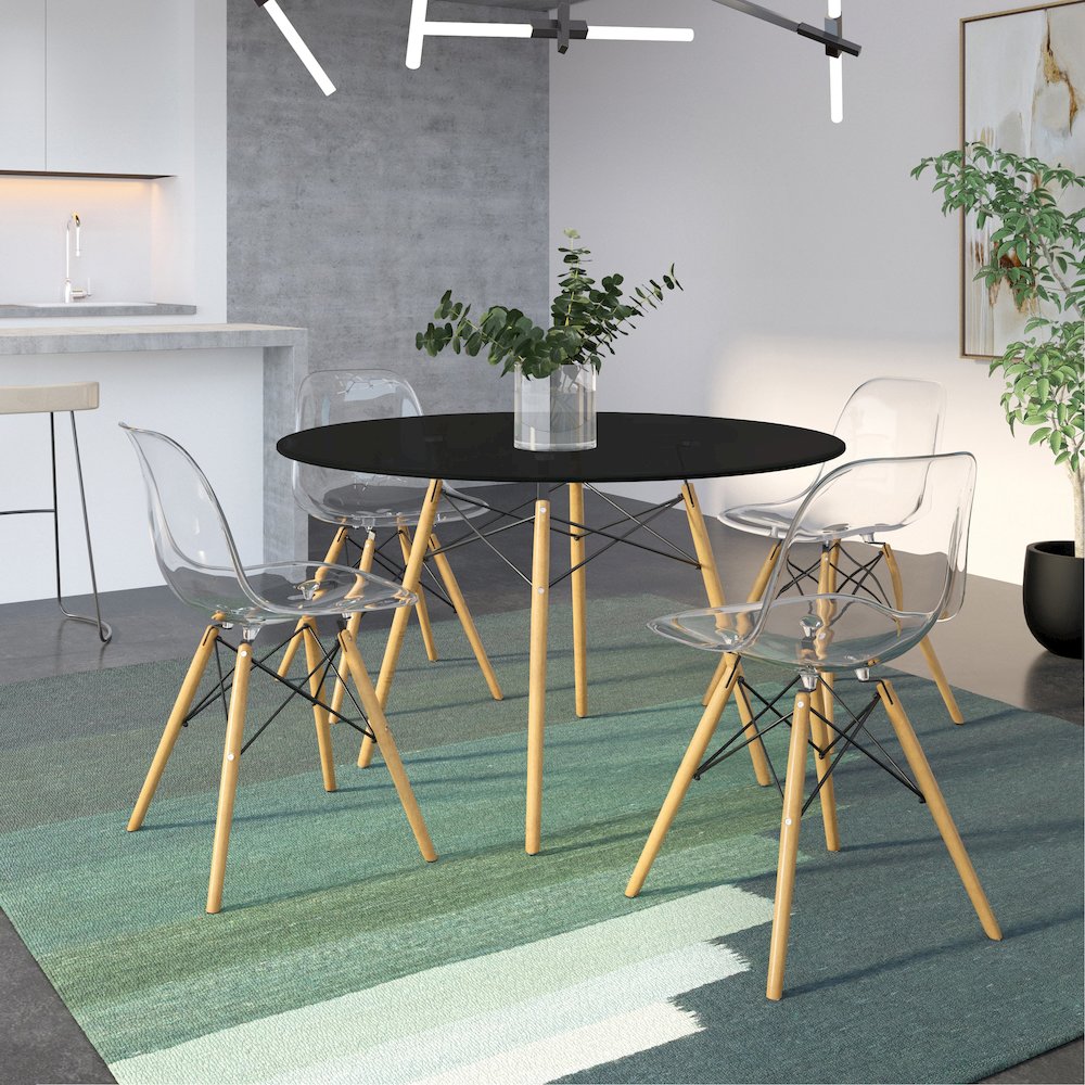 Dover Round Wooden Top Dining Table W/ Natural Wood Eiffel Base