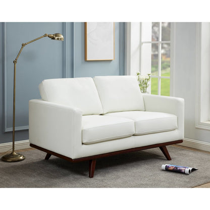 Chester Modern Leather Loveseat With Birch Wood Base