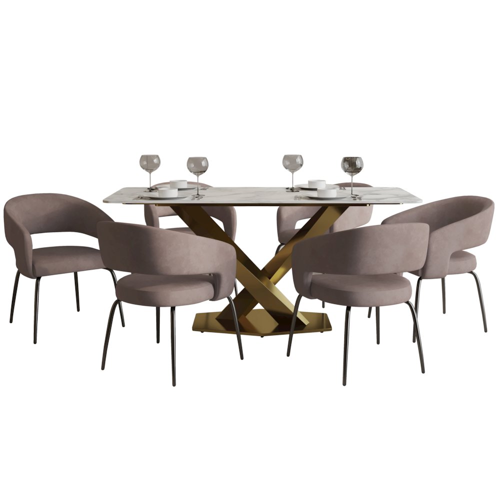 7-Piece Dining Set with Rectangular Sintered Stone Dining Table