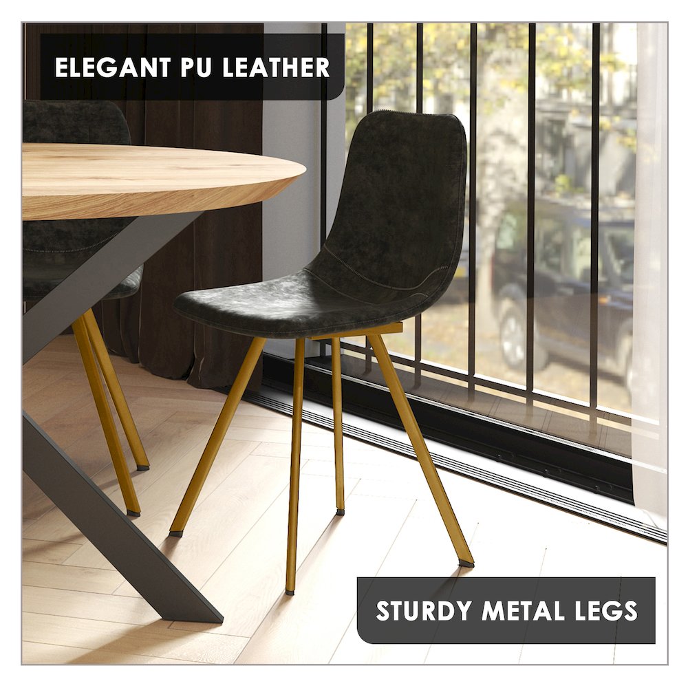 Markley Modern Leather Dining Chair With Gold Legs