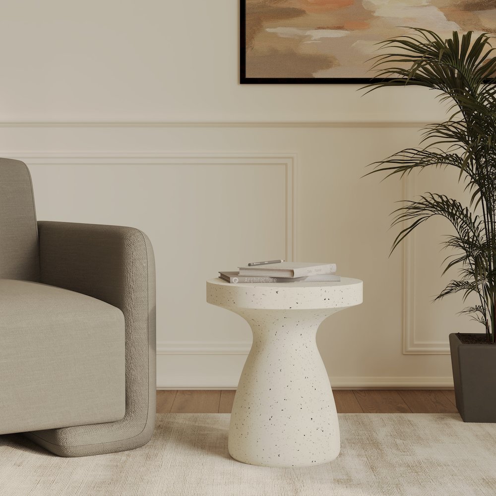 Modern Side End Table Wisp Series In Terrazzo White