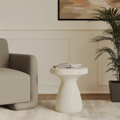 Modern Side End Table Wisp Series In Terrazzo White