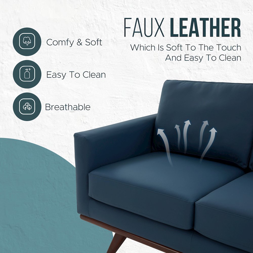 Chester Modern Leather Loveseat With Birch Wood Base