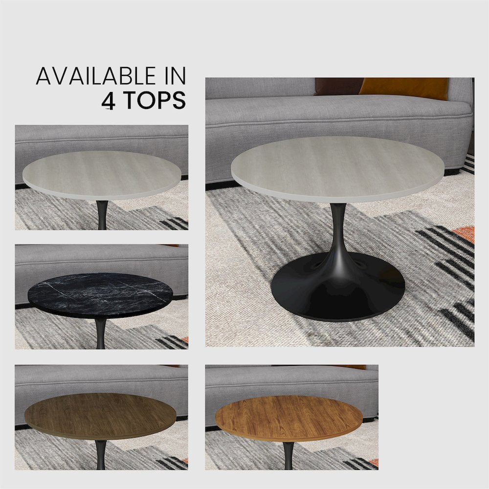 Verve Coffee Table Black base with 27" round Light Natural MDF top
