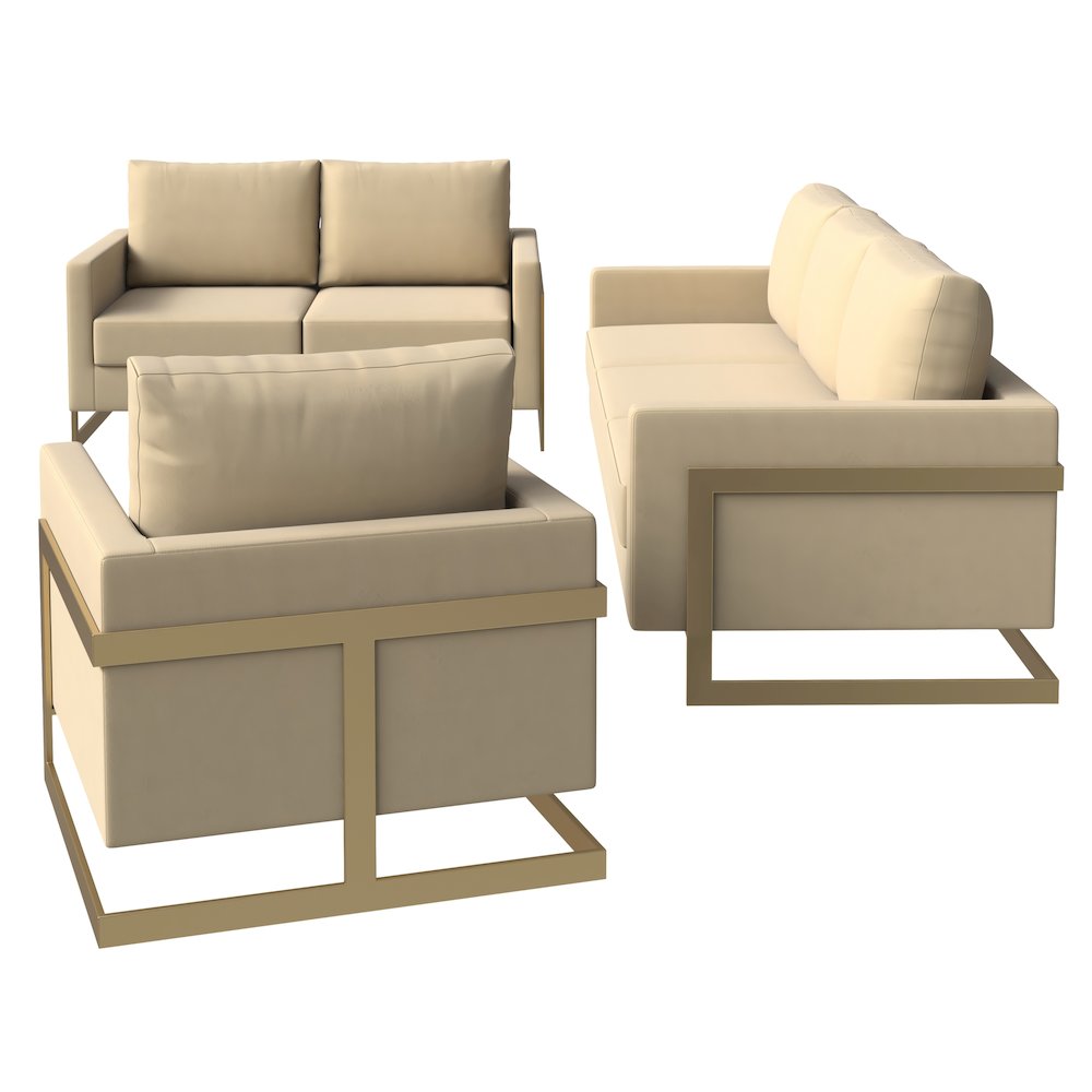 Lincoln 3-Piece Velvet Living Room Sofa Set With Gold Frame