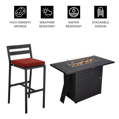 Chelsea Collection Aluminum Outdoor Dining Set in black with Cherry Cushions