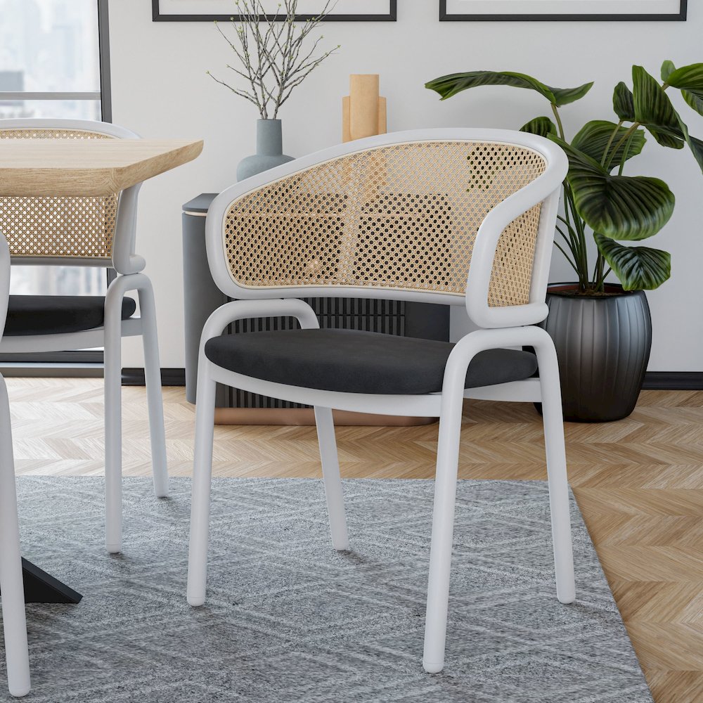 Ervilla - Dining Chair - White frame in Black Leather Set of 4