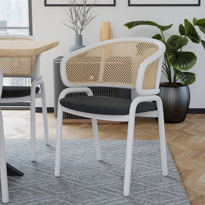 Ervilla - Dining Chair - White frame in Black Leather Set of 4