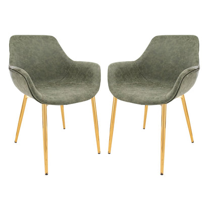 Markley Modern Leather Dining Arm Chair With Gold Metal Legs Set of 2