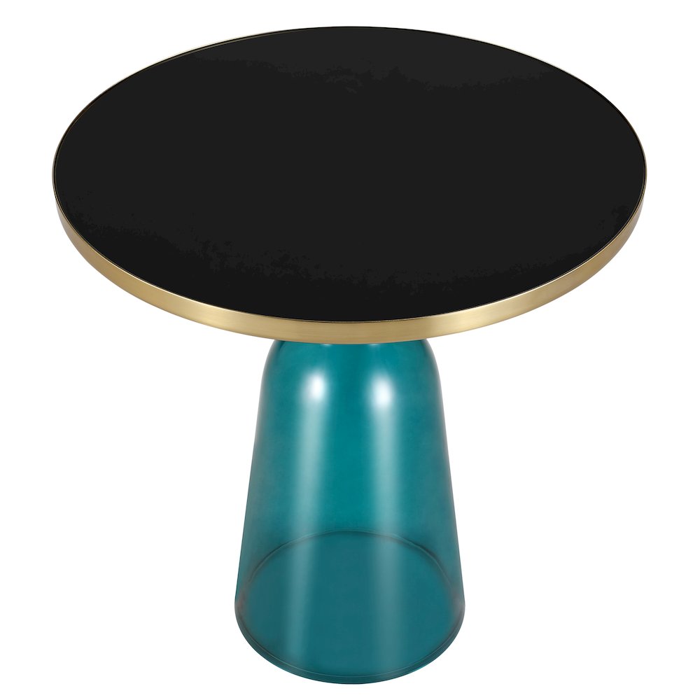 Tully Collection Glass side Table Blue glass, Gold Rim with Black Glass top