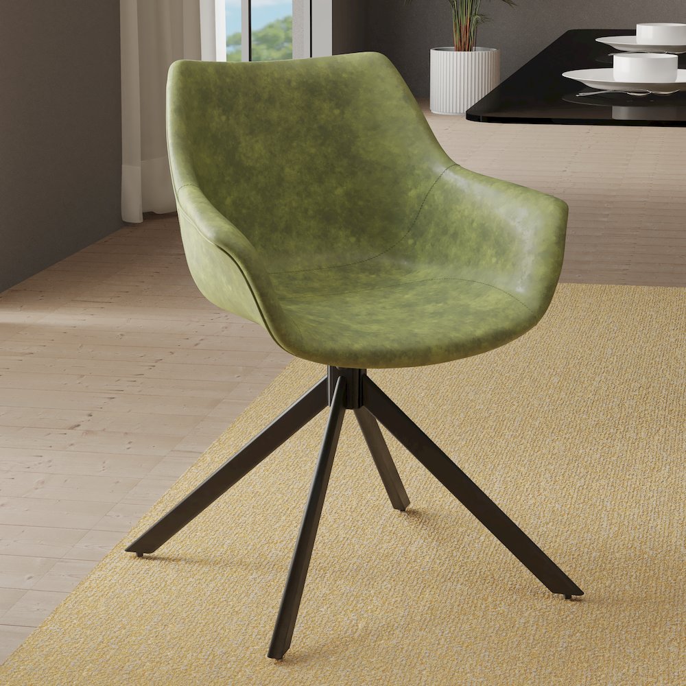 Markley Modern Leather Dining Swival Arm Chair in Green