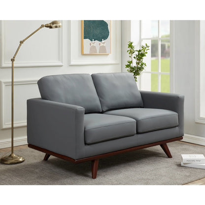 Chester Modern Leather Loveseat With Birch Wood Base