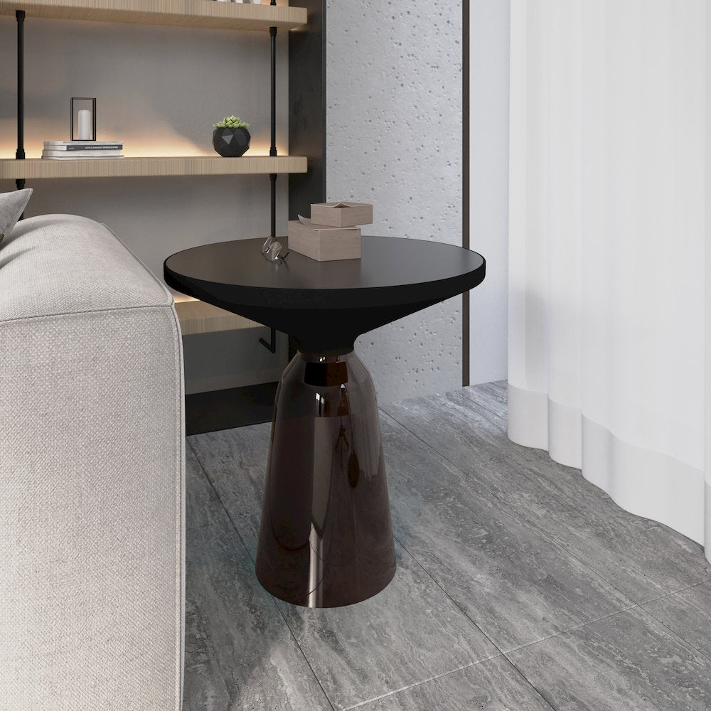 Tully Collection Glass side Table Grey glass, Black Rim with Black Glass top