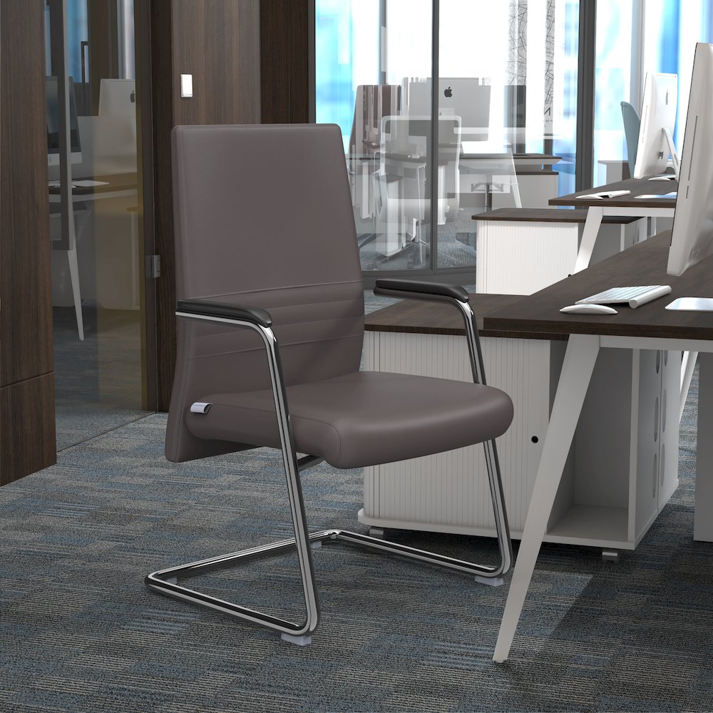 Aleen Series Guest Office Chair In Grey Leather