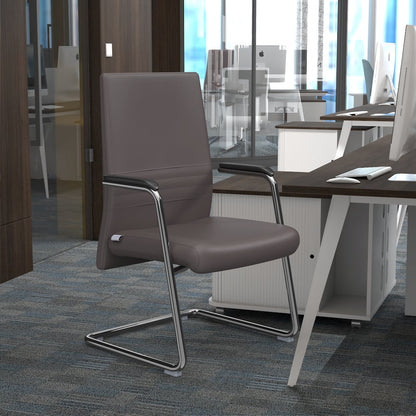 Aleen Series Guest Office Chair In Grey Leather