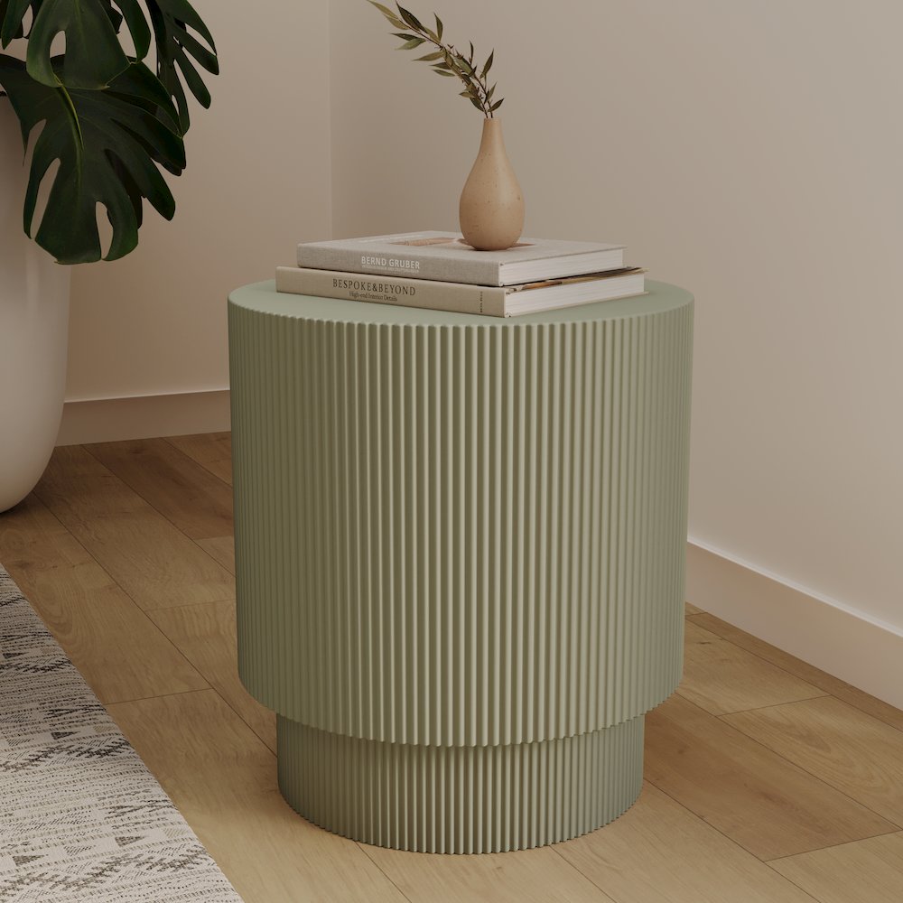 Eden Collection Fiberglass Outdoor Side Table in Olive Green