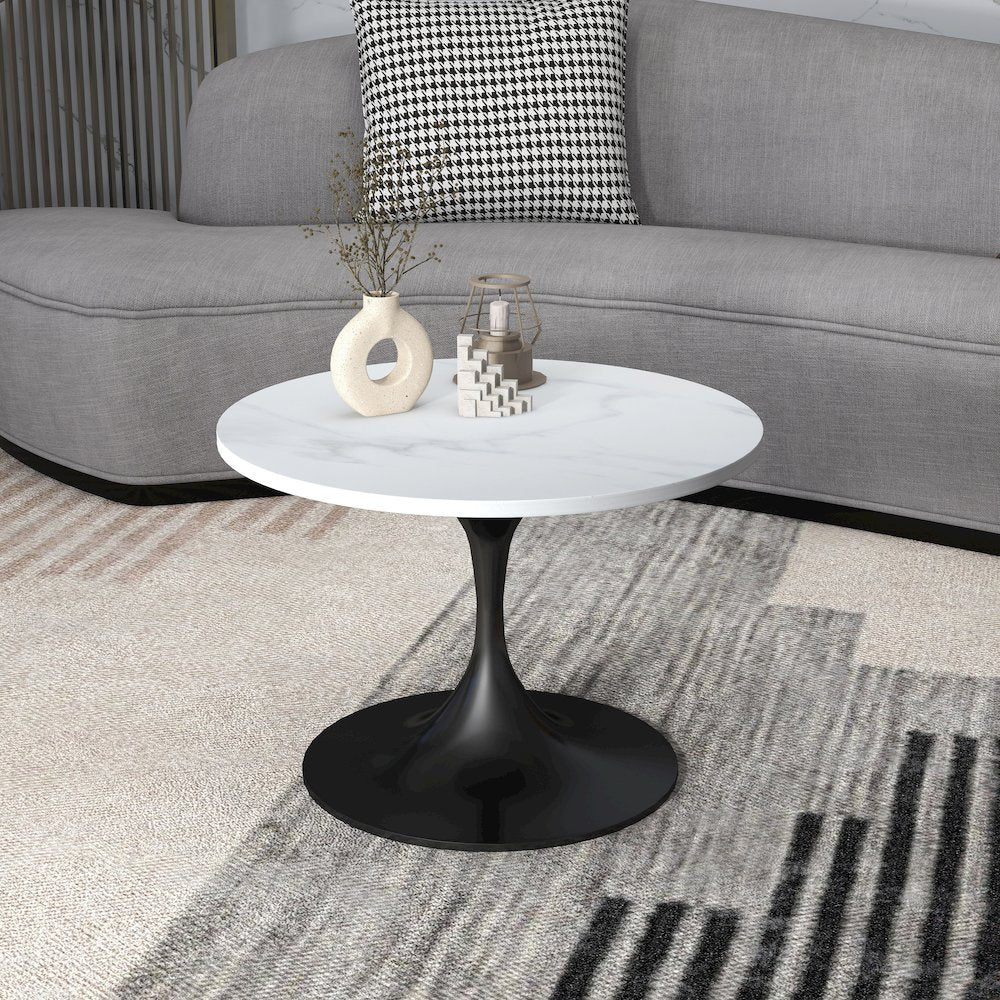 Verve Coffee Table Black base with 27" round Black Sintered Stone top