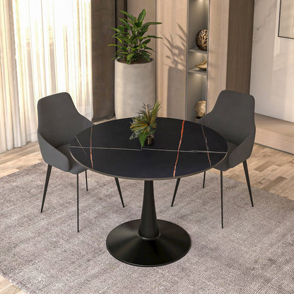 Bristol 40" round dining table Black base with Black Sintered stone Top