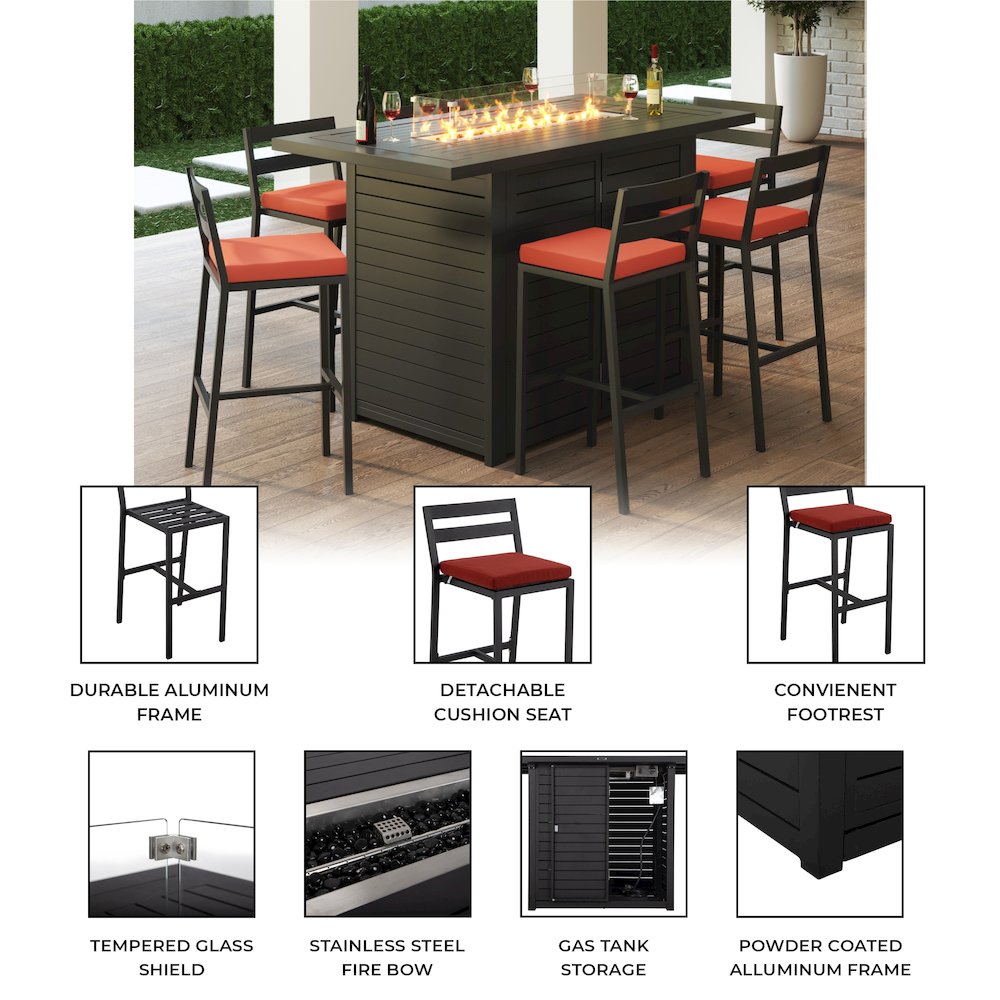 Chelsea Collection Aluminum Outdoor Dining Set in black with Cherry Cushions