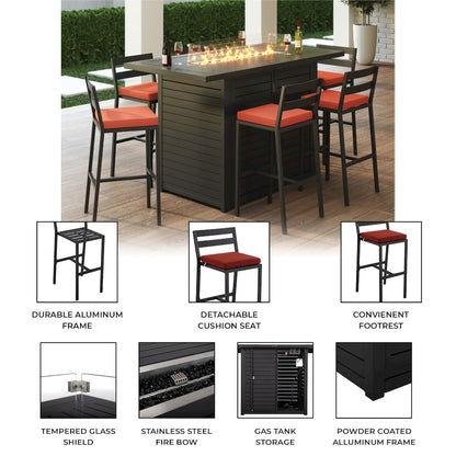 Chelsea Collection Aluminum Outdoor Dining Set in black with Cherry Cushions
