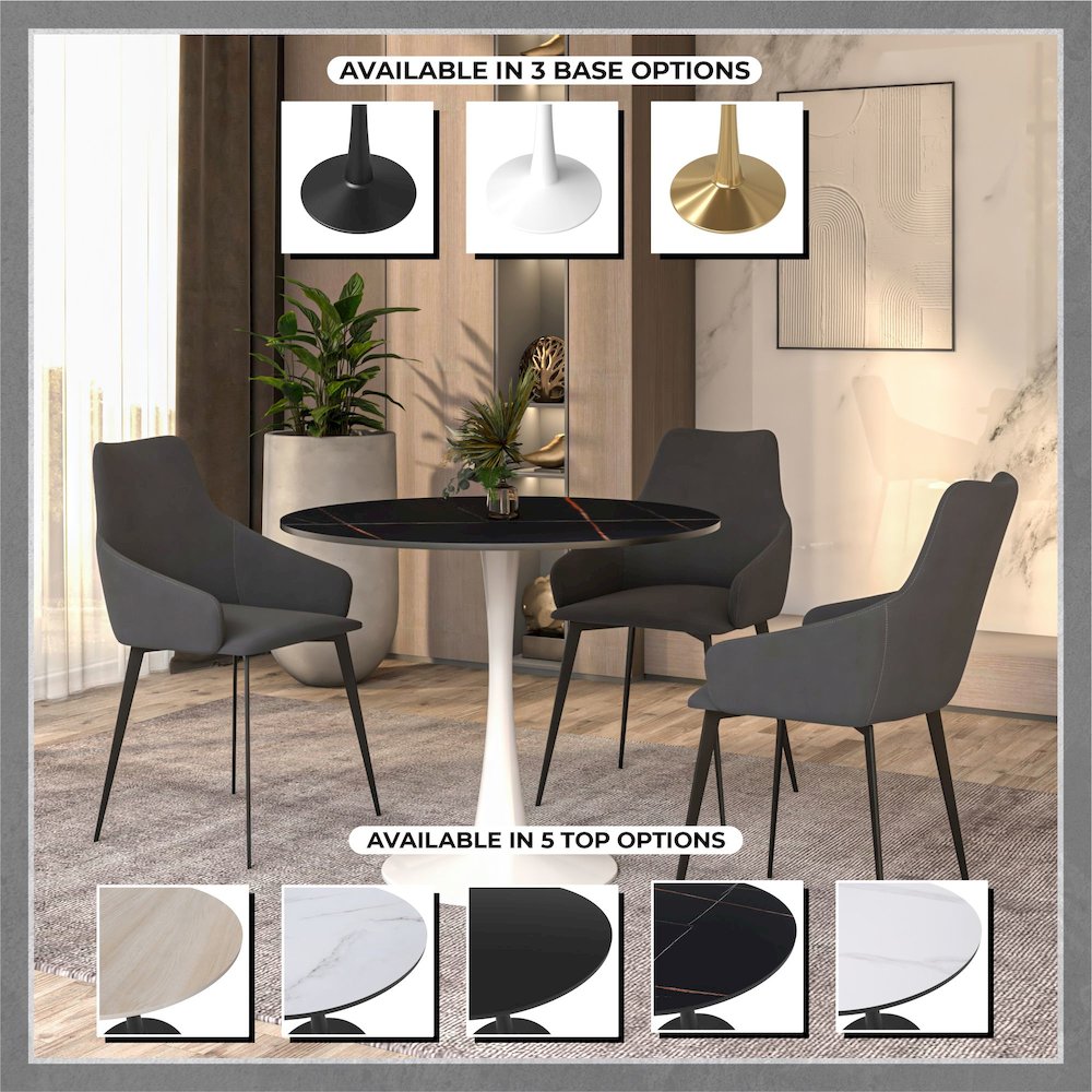 Bristol 31" round dining table White base with Black Sintered stone Top