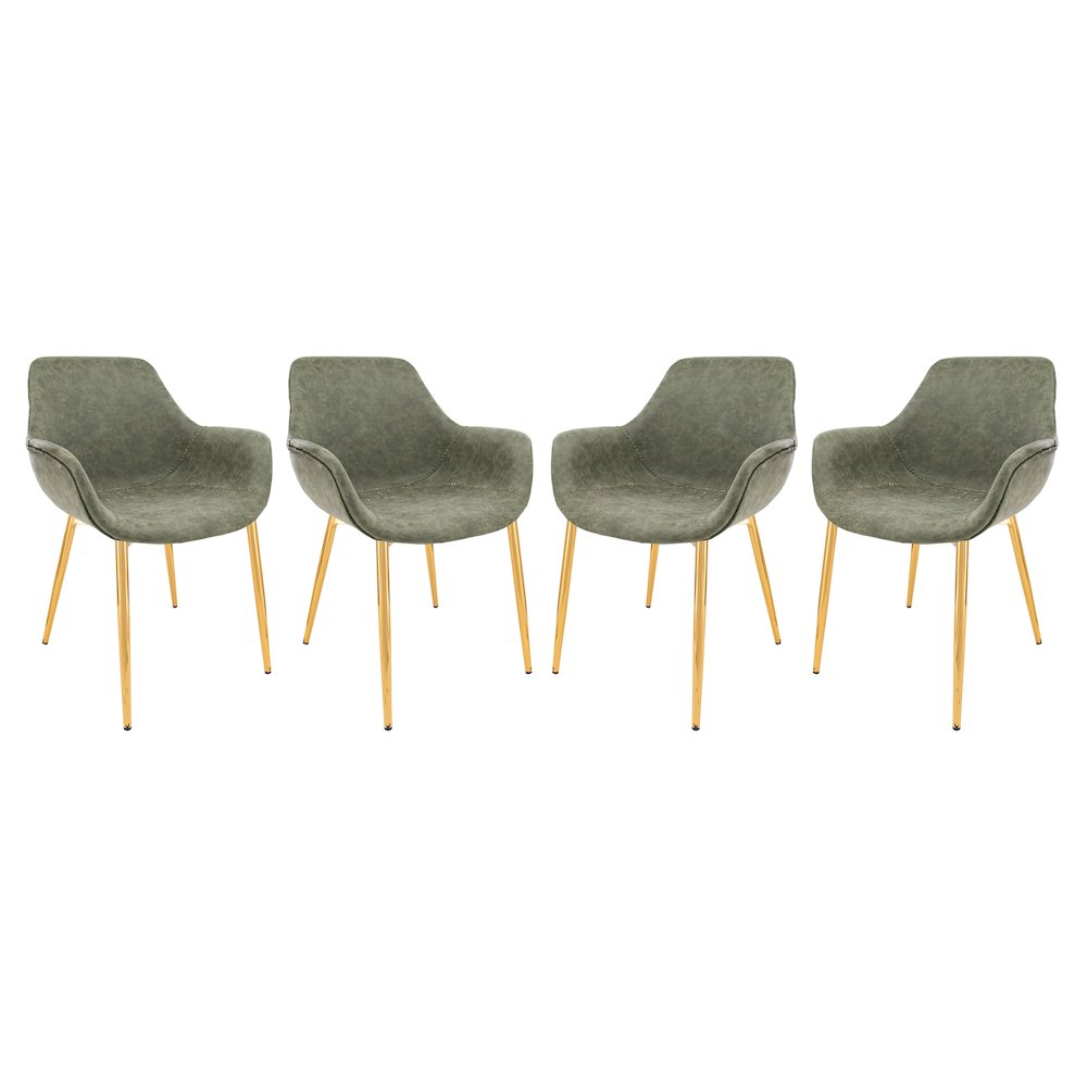 Markley Modern Leather Dining Arm Chair With Gold Metal Legs Set of 4