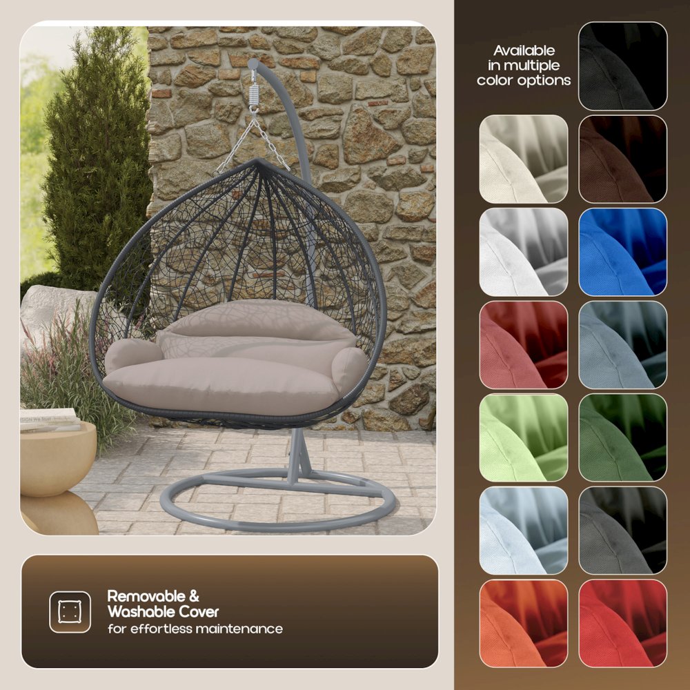 Recluse Collection Modern Outdoor Swing Chair Grey Frame with ES57 Beige Cushion