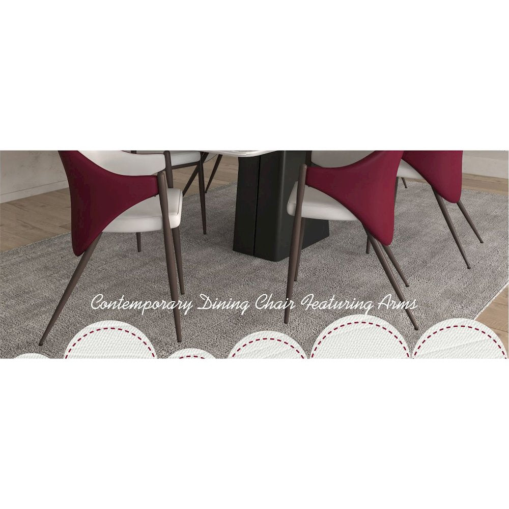 Sante Collection Modern Dining Chair in White/Bordouex