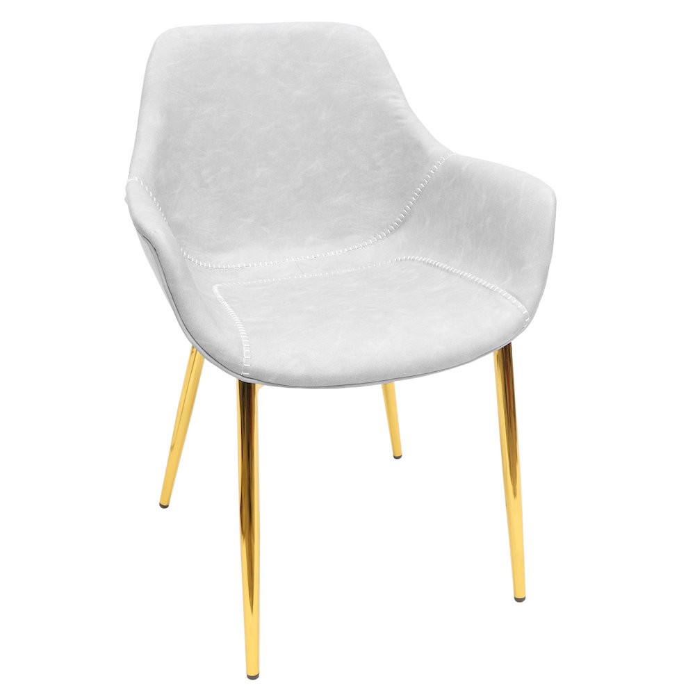 Markley Modern Leather Dining Arm Chair With Gold Light Grey Metal Legs Set of 2