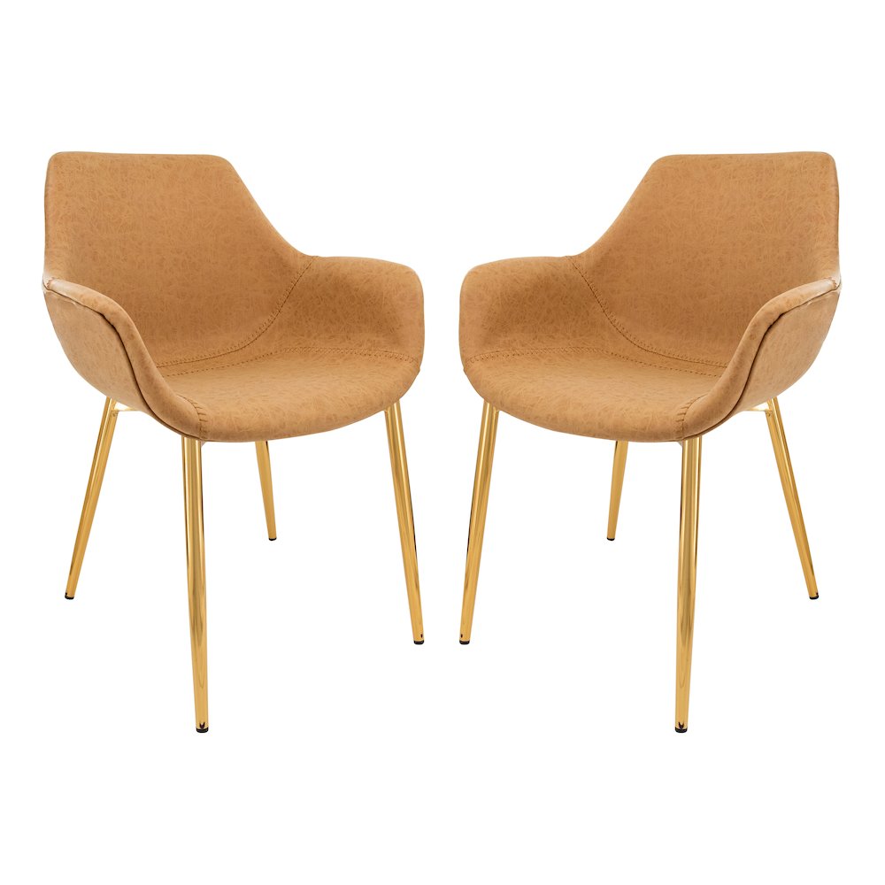 Markley Modern Leather Dining Arm Chair With Gold Metal Legs Set of 2