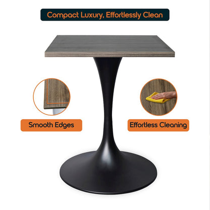 Verve Collection 24 Square Dining Table, Black Base with Dark Maple MDF Top