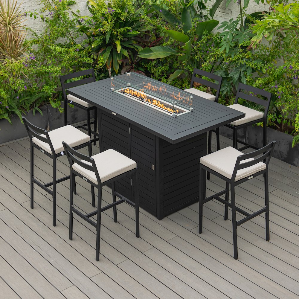 Chelsea Collection Modern Aluminum Outdoor Chair in black with Beige Cushions