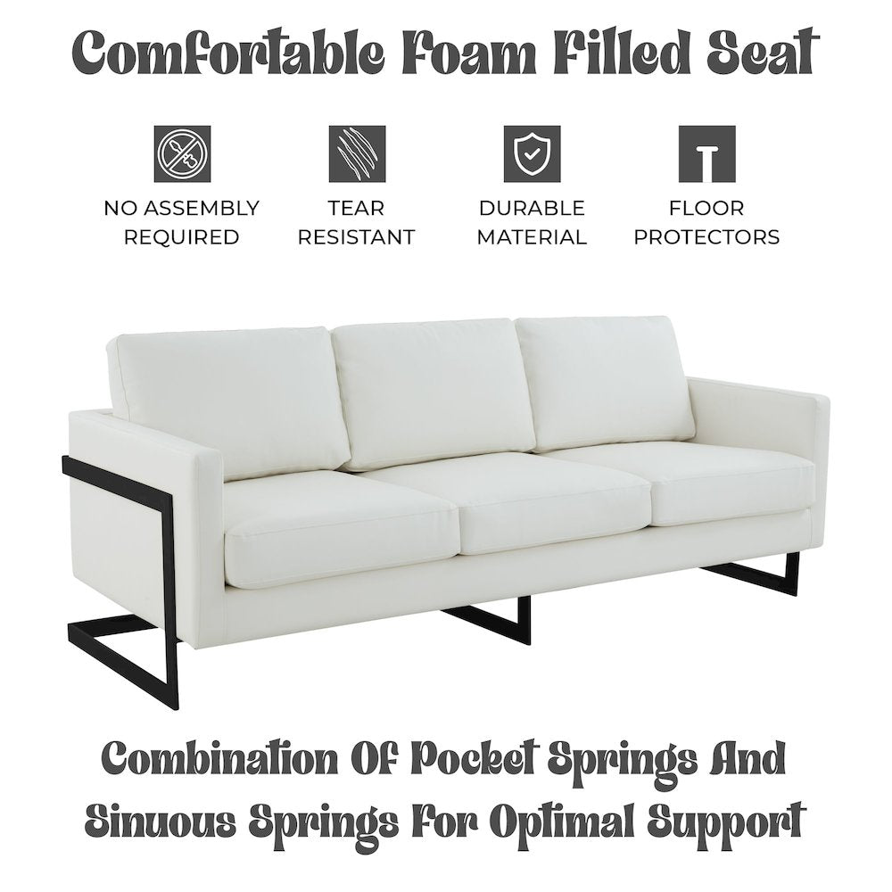 Lincoln White Leather Sofa With Black Frame
