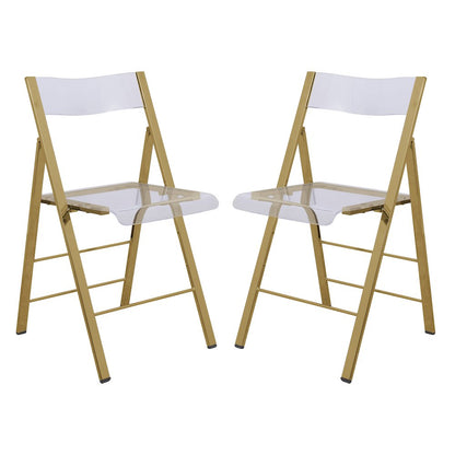 Menno Modern Acrylic Gold Base Folding Chair, Set of 2