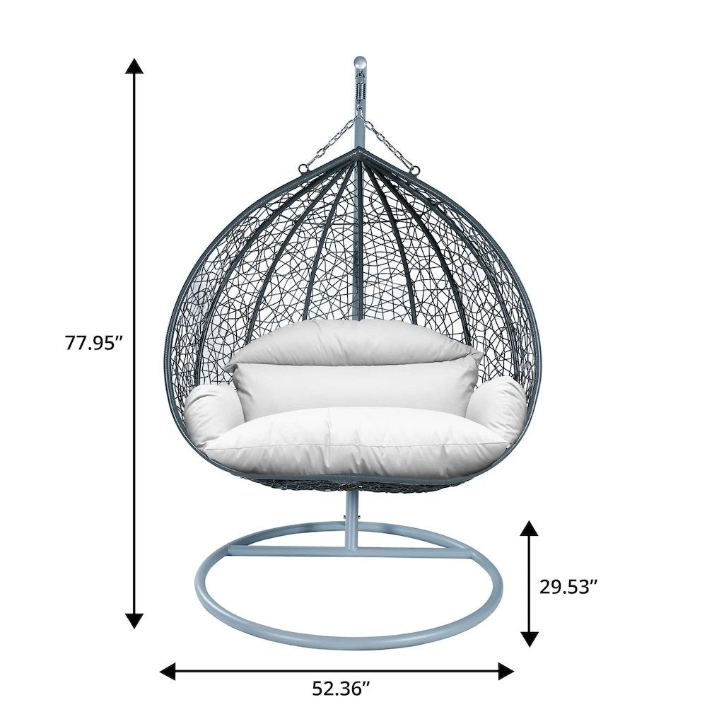 Recluse Collection Modern Outdoor Swing Chair Grey Frame with ES57 White Cushion