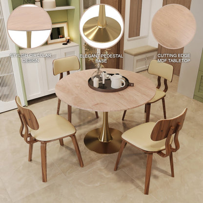 Bristol 35" round dining table Gold Base With Natural Wood Top