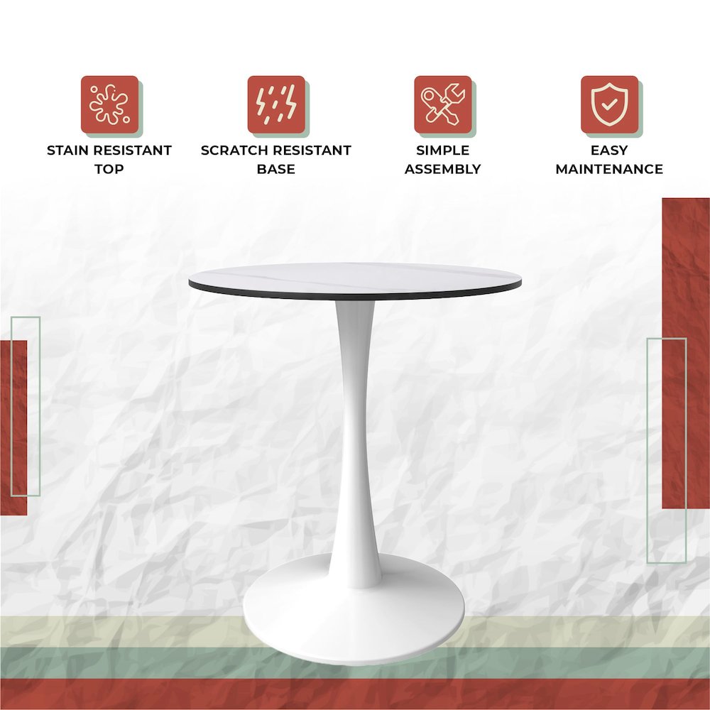 Bristol 27 round dining table White base with White Sintered stone Top