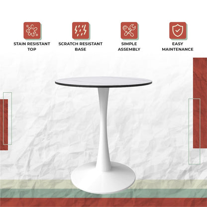 Bristol 27 round dining table White base with White Sintered stone Top