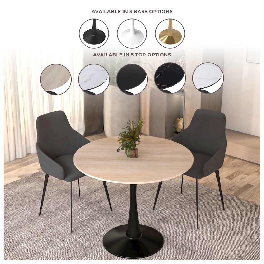 Bristol 35" round dining table Black base with marbled MDF top