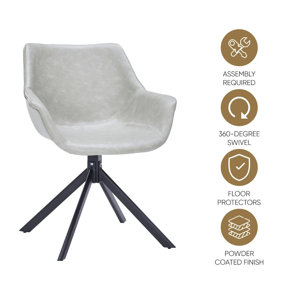 Markley Modern Leather Dining Swival Arm Chair in Light Grey